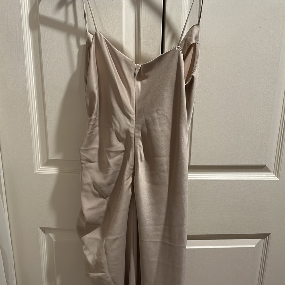 BHLDN Jennings Cowl-Neck Ruched Side-Slit Satin Gown Bridesmaid Dress - Picture 7 of 8